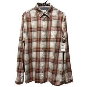 Sun + Stone Men's Rust Brown Cream Plaid Flannel Shirt M NWT